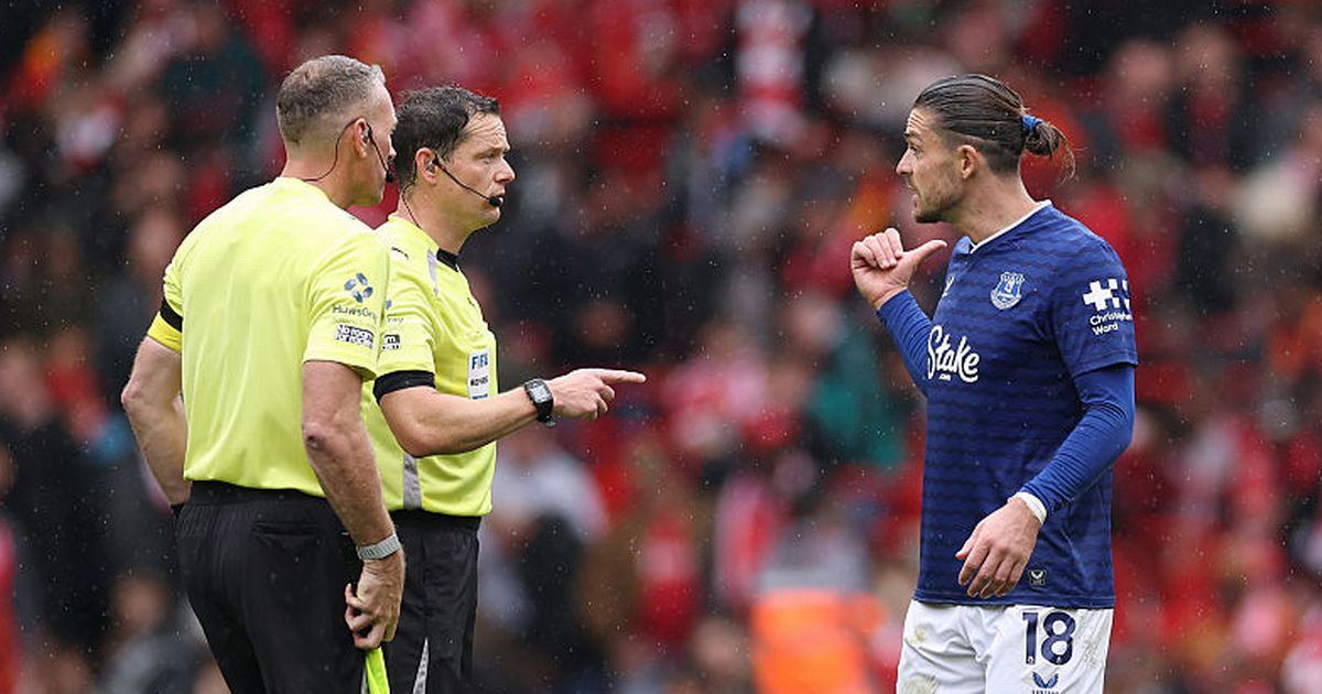 Jack Grealish furiously confronts referee after Liverpool loss as Jordan Pickford steps in - The Mirror